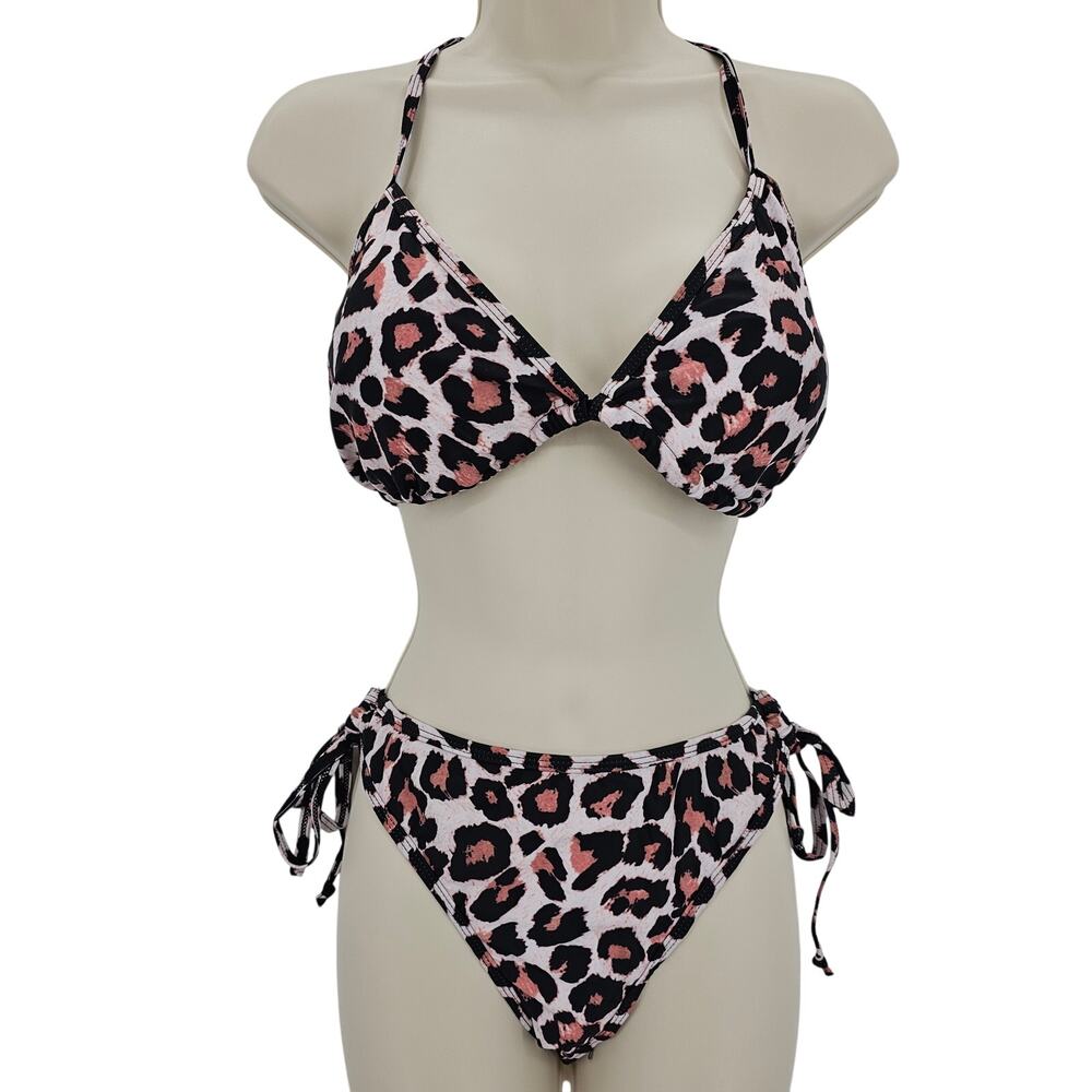 Zando Womans size XL String Bikini Halter Tie 2 Piece Swimsuit Animal Print NWOT
